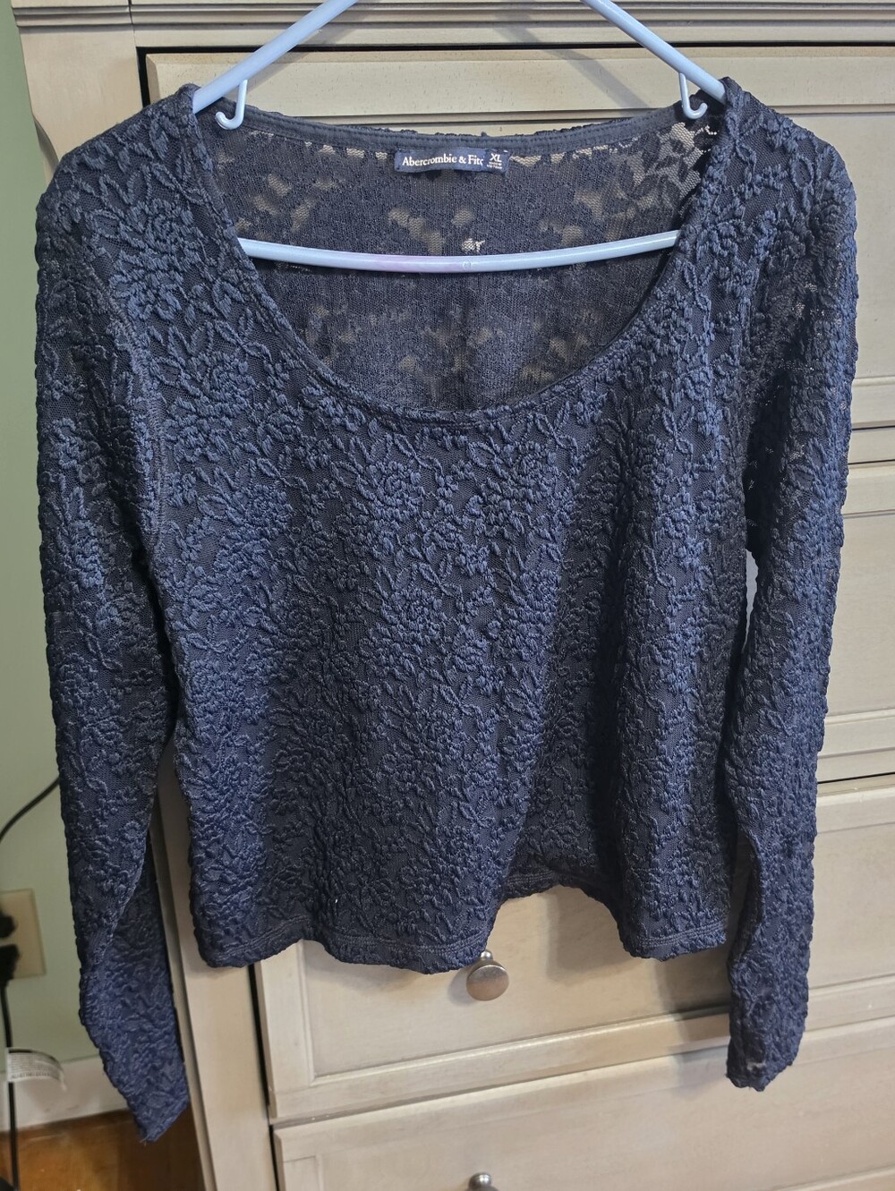 Abercrombie & Fitch Navy Lace-Textured Long Sleeve Top